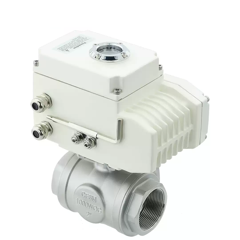 Electric three-way ball valve with threaded ends